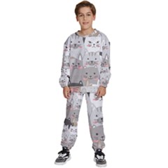 Cute Cats Seamless Pattern Kids  Sweatshirt Set by Wav3s