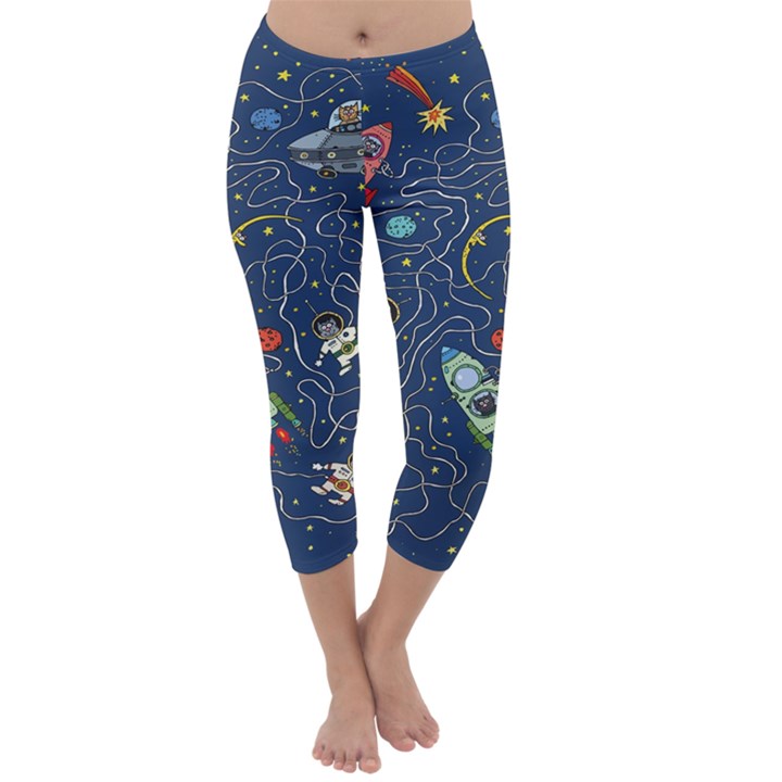 Cat-cosmos-cosmonaut-rocket Capri Winter Leggings 