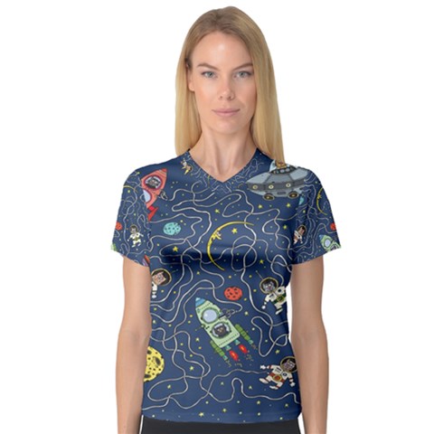 Cat-cosmos-cosmonaut-rocket V-neck Sport Mesh Tee by Wav3s