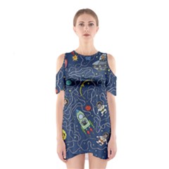 Cat-cosmos-cosmonaut-rocket Shoulder Cutout One Piece Dress by Wav3s