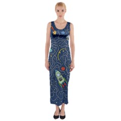 Cat-cosmos-cosmonaut-rocket Fitted Maxi Dress by Wav3s