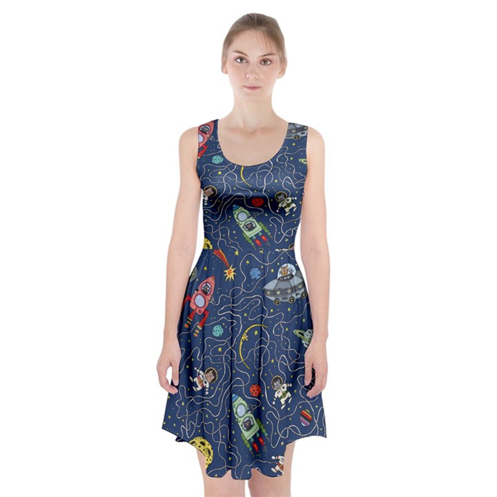 Cat-cosmos-cosmonaut-rocket Racerback Midi Dress