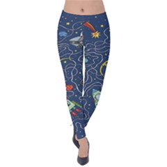 Cat-cosmos-cosmonaut-rocket Velvet Leggings by Wav3s