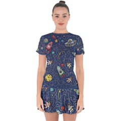 Cat-cosmos-cosmonaut-rocket Drop Hem Mini Chiffon Dress by Wav3s