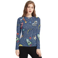 Cat-cosmos-cosmonaut-rocket Women s Long Sleeve Rash Guard by Wav3s