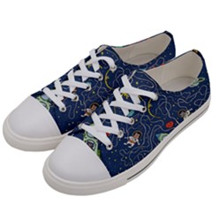 Cat-cosmos-cosmonaut-rocket Men s Low Top Canvas Sneakers by Wav3s