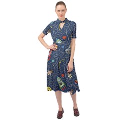 Cat-cosmos-cosmonaut-rocket Keyhole Neckline Chiffon Dress by Wav3s