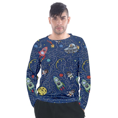 Cat-cosmos-cosmonaut-rocket Men s Long Sleeve Raglan Tee by Wav3s