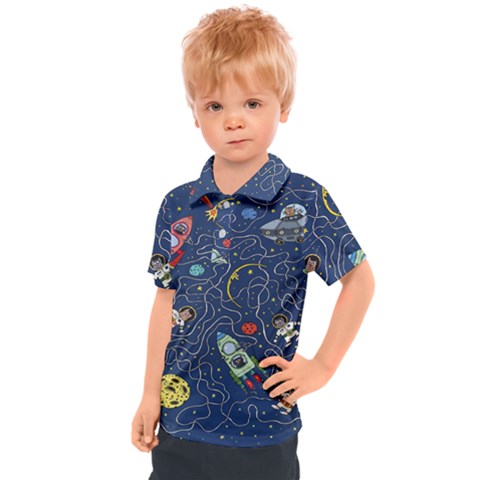 Cat-cosmos-cosmonaut-rocket Kids  Polo Tee by Wav3s