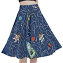 Cat-cosmos-cosmonaut-rocket A-Line Full Circle Midi Skirt With Pocket View1