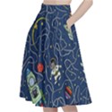 Cat-cosmos-cosmonaut-rocket A-Line Full Circle Midi Skirt With Pocket View2