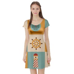 Nautical-elements-collection Short Sleeve Skater Dress by Wav3s