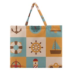 Nautical-elements-collection Zipper Large Tote Bag by Wav3s