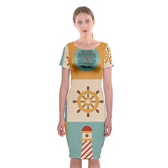 Nautical-elements-collection Classic Short Sleeve Midi Dress by Wav3s