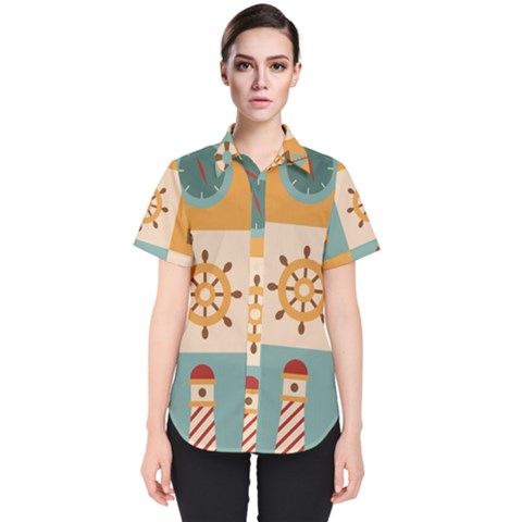 Nautical-elements-collection Women s Short Sleeve Shirt by Wav3s