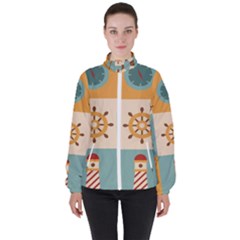 Nautical-elements-collection Women s High Neck Windbreaker by Wav3s