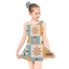 Nautical-elements-collection Kids  Skater Dress Swimsuit by Wav3s