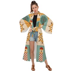 Nautical-elements-collection Maxi Kimono by Wav3s