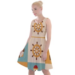 Nautical-elements-collection Knee Length Skater Dress by Wav3s