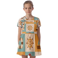 Nautical-elements-collection Kids  Short Sleeve Pinafore Style Dress by Wav3s