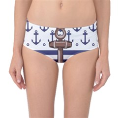 Anchor-background-design Mid-waist Bikini Bottoms by Wav3s