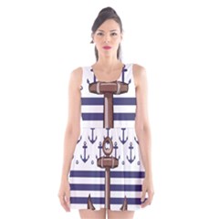 Anchor-background-design Scoop Neck Skater Dress by Wav3s