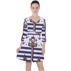 Anchor-background-design Quarter Sleeve Ruffle Waist Dress by Wav3s