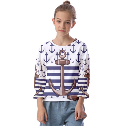 Anchor-background-design Kids  Cuff Sleeve Top by Wav3s