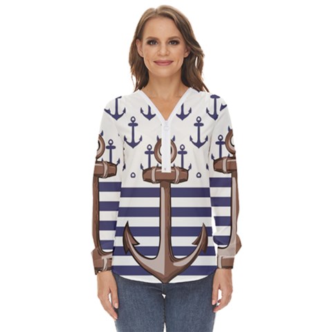 Anchor-background-design Zip Up Long Sleeve Blouse by Wav3s