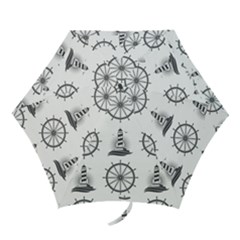 Marine-nautical-seamless-pattern-with-vintage-lighthouse-wheel Mini Folding Umbrellas by Wav3s