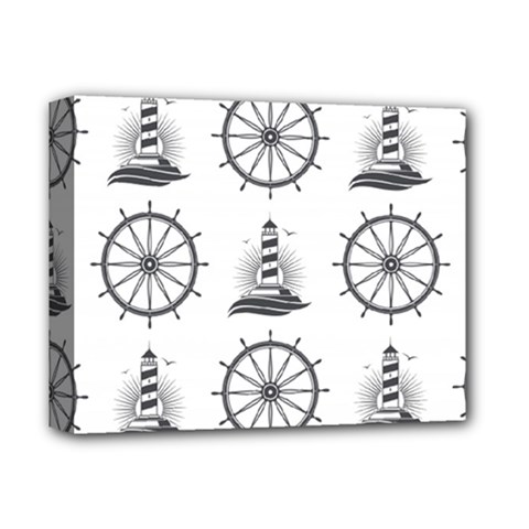 Marine-nautical-seamless-pattern-with-vintage-lighthouse-wheel Deluxe Canvas 14  X 11  (stretched) by Wav3s