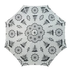 Marine-nautical-seamless-pattern-with-vintage-lighthouse-wheel Golf Umbrellas by Wav3s