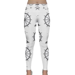 Marine-nautical-seamless-pattern-with-vintage-lighthouse-wheel Classic Yoga Leggings by Wav3s