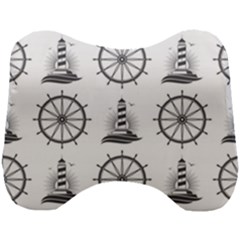 Marine-nautical-seamless-pattern-with-vintage-lighthouse-wheel Head Support Cushion by Wav3s