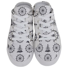 Marine-nautical-seamless-pattern-with-vintage-lighthouse-wheel Half Slippers by Wav3s