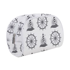 Marine-nautical-seamless-pattern-with-vintage-lighthouse-wheel Make Up Case (small) by Wav3s