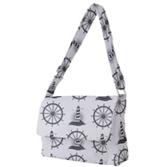 Marine-nautical-seamless-pattern-with-vintage-lighthouse-wheel Full Print Messenger Bag (l) by Wav3s