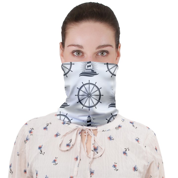 Marine-nautical-seamless-pattern-with-vintage-lighthouse-wheel Face Covering Bandana (Adult)