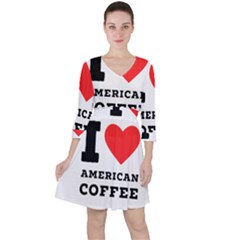 I Love American Coffee Quarter Sleeve Ruffle Waist Dress