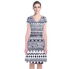 Boho-style-pattern Short Sleeve Front Wrap Dress