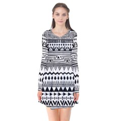 Boho-style-pattern Long Sleeve V-neck Flare Dress by Wav3s