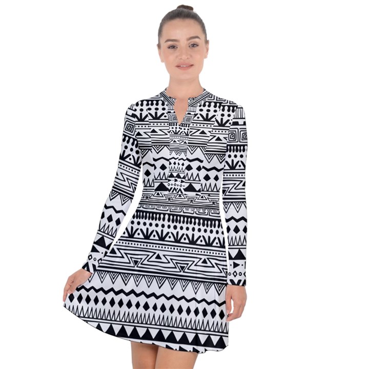 Boho-style-pattern Long Sleeve Panel Dress