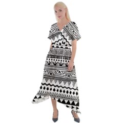 Boho-style-pattern Cross Front Sharkbite Hem Maxi Dress by Wav3s