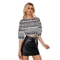 Boho-style-pattern Mid Sleeve Drawstring Hem Top View3