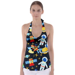 Space Seamless Pattern Babydoll Tankini Top