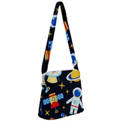 Space Seamless Pattern Zipper Messenger Bag