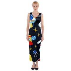 Space Seamless Pattern Fitted Maxi Dress