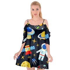 Space Seamless Pattern Cutout Spaghetti Strap Chiffon Dress