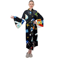 Space Seamless Pattern Maxi Velvet Kimono by Wav3s