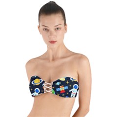 Space Seamless Pattern Twist Bandeau Bikini Top by Wav3s